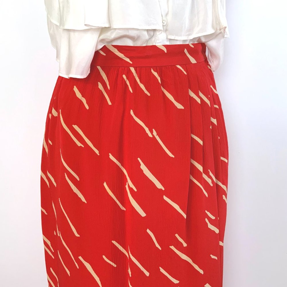 Vintage Christian Dior Red Silk Wrap Front Midi Skirt Luxury Size 10 - Picture 1 of 16